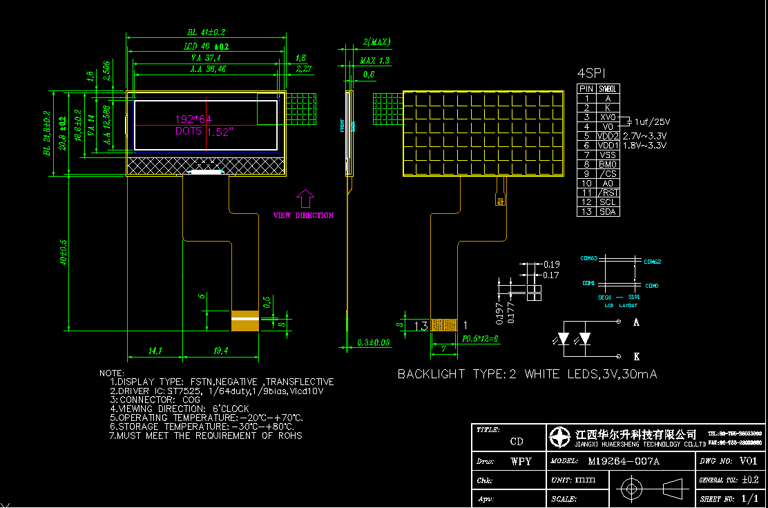 Hem 19264 Monochrome Display FSTN Negative Transflective Screen Apply to Consumer Electronics